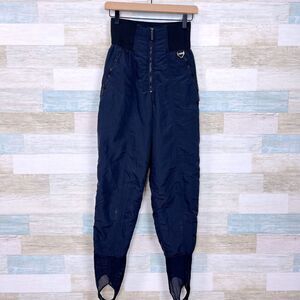 Tyrolia Retro Stirrup Ski Pants Black Snow Winter Insulated Nylon VTG Womens 8